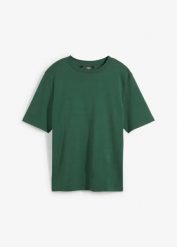 T-shirt z grubej bawełny organicznej. Czarne t-shirty damskie bonprix, bez wzorów, z bawełny, bez kołnierzyka, bez ramiączek. Za 49.99 zł.