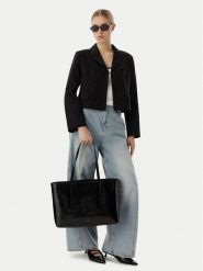 Calvin Klein Torebka Foil Logo Glossy LV04F3537G Czarny. Czarne shopperki damskie Calvin Klein, bez wzorów, ze skóry, bez dodatków. Za 649.99 zł.