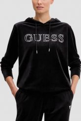 GUESS Czarna damska bluza z kapturem i cyrkoniami Couture, Rozmiar XL. Czarne bluzy damskie Guess, s, z aplikacjami, bez ramiączek, z kapturem. W wyprzedaży za 209.99 zł.