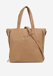 Ciemnobeżowa Torebka Shopper na Ramię z Paskiem z Regulacją Vemeriana. Brązowe shopperki damskie Renee, bez wzorów, na ramię, bez dodatków. Za 79.99 zł.