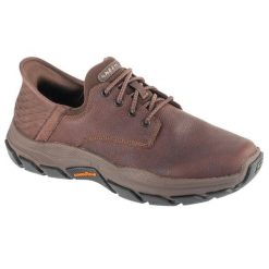 Buty sportowe Sneakersy męskie, Slip-Ins: Respected - Garrett. Brązowe buty sportowe męskie Skechers, bez wzorów, bez zapięcia, trekkingowe. Za 399.99 zł.