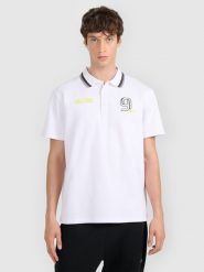 4F Koszulka polo regular męska 4F x Robert Lewandowski - biała S. Białe koszulki sportowe męskie 4F, m, bez wzorów, z bawełny, bez ramiączek. Za 129.99 zł.