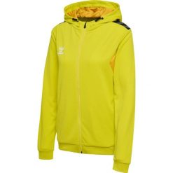 Damska poliestrowa bluza dresowa zapinana na zamek z kapturem Hummel Authentic. Żółte bluzy damskie Hummel, bez wzorów, z dresówki, sportowe, bez ramiączek, z kapturem. Za 281.00 zł.