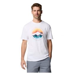 T-shirt sportowy z krótkim rękawem męski Path Lake II Graphic Tee. Białe koszulki sportowe męskie Columbia, m, bez wzorów, z bawełny, bez ramiączek, do biegania. Za 99.99 zł.