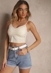 Beżowy Top z Wiskozą i Koronkowym Przodem Fadelea. Brązowe topy damskie Renee, m, bez wzorów, z jeansu, eleganckie, bez kołnierzyka, bez ramiączek. Za 44.99 zł.