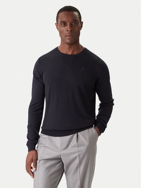 KARL LAGERFELD Sweter 655000 554399 Granatowy Slim Fit. Niebieskie swetry męskie KARL LAGERFELD, m, bez wzorów, z wełny, bez kołnierzyka, bez ramiączek. Za 599.99 zł.