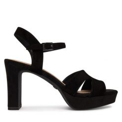 Sandały Tamaris. Czarne sandały damskie Tamaris, bez wzorów, bez obcasa, na słupku, bez zapięcia. Za 379.99 zł.