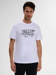 4F T-shirt regular z nadrukiem męski - biały M. Białe t-shirty męskie 4F, m, bez wzorów, z bawełny, bez kołnierzyka, bez ramiączek. W wyprzedaży za 59.99 zł.