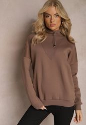Brązowa Ocieplana Bluza Bawełniana z Półgolfem Heraia. Brązowe bluzy damskie Renee, bez wzorów, z bawełny, casualowe, bez ramiączek, bez kaptura. Za 84.99 zł.