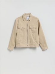 Sztruksowa kurtka z kołnierzem - kremowy. Białe kurtki męskie Reserved, l, bez wzorów, z bawełny, bez kaptura. Za 179.99 zł.