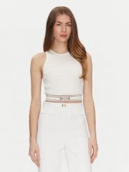 Elisabetta Franchi Top TK-39S-51E2 Biały Slim Fit. Białe topy damskie Elisabetta Franchi, s, bez wzorów, z wiskozy, bez kołnierzyka, bez ramiączek. Za 519.99 zł.