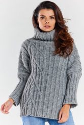 Sweter Oversize z Golfem - Szary. Szare swetry nierozpinane damskie Awama, uniwersalny, bez wzorów, z materiału, bez kołnierzyka, bez ramiączek. Za 229.90 zł.