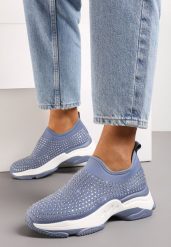 Niebieskie Buty Sportowe w Cyrkonie na Grubej Podeszwie Coneta. Niebieskie obuwie sportowe damskie Born2be, z aplikacjami, bez zapięcia. Za 59.99 zł.