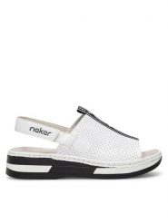 Rieker Sandały V5915-80 Biały. Białe sandały damskie Rieker, bez wzorów, ze skóry, bez obcasa, na płaskiej podeszwie, bez zapięcia. Za 299.99 zł.