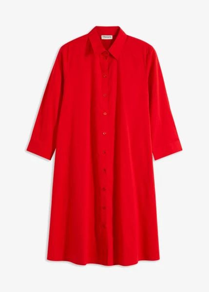 Szmizjerka z mocnej popeliny. Czerwone sukienki damskie bonprix, bez wzorów, eleganckie, bez kołnierzyka, bez ramiączek, szmizjerki. Za 124.99 zł.