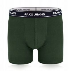 Bawełniane, Klasyczne Bokserki Męskie - Pako Jeans - Ciemnozielone. Zielone bokserki męskie Pako Jeans, bez wzorów, z bawełny. Za 33.00 zł.