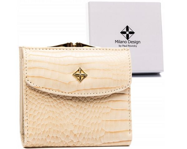 Portfel damski Milano Design SF-1815-JM beżowy. Brązowe portfele damskie MILANO DESIGN, ze skóry ekologicznej. Za 40.00 zł.