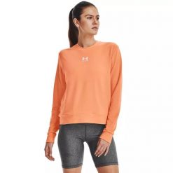 Bluza damska Under Armour Rival Terry Crew. Szare bluzy damskie Under Armour, bez wzorów, bez ramiączek, bez kaptura. Za 139.99 zł.