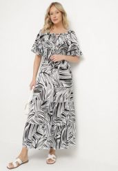 Czarna Bawełniana Sukienka Rozkloszowana w Liście Alaniva. Czarne sukienki damskie Born2be, na co dzień, na lato, l, bez wzorów, z bawełny, eleganckie, bez kołnierzyka, bez ramiączek, maxi, rozkloszowane. Za 49.99 zł.