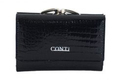 Portfel skórzany CONTI czarny 5282-A-1. Czarne portfele damskie CONTI, z lakierowanej skóry. Za 119.99 zł.