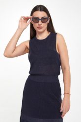 Top damski błyszczący ELISABETTA FRANCHI. Topy damskie Elisabetta Franchi, bez wzorów, bez kołnierzyka, bez ramiączek. W wyprzedaży za 895.20 zł.
