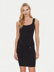 Guess Sukienka dzianinowa W5RK17 Z2YJ2 Czarny Slim Fit. Czarne sukienki damskie Guess, xxl, z aplikacjami, z dzianiny, bez kołnierzyka, bez ramiączek. Za 297.00 zł.
