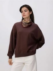 Gładka bluza z bawełną - ciemnobrązowy. Brązowe bluzy damskie Reserved, l, bez wzorów, z bawełny, bez ramiączek, bez kaptura. Za 89.99 zł.