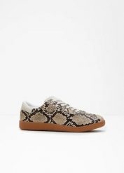 Sneakersy w animalistyczny wzór. Brązowe obuwie sportowe damskie bonprix, bez wzorów, bez zapięcia. Za 47.99 zł.