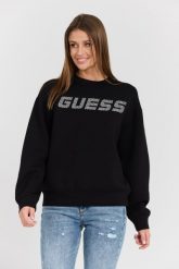 GUESS Czarna damska bluza z cyrkoniami Cecilia. Czarne bluzy damskie Guess, s, z aplikacjami, z elastanu, eleganckie, bez ramiączek, bez kaptura. W wyprzedaży za 236.99 zł.