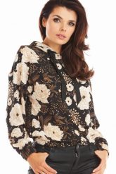 Wzorzysta Bluza z Kapturem - Brązowa. Brązowe bluzy damskie Awama, l, bez wzorów, z materiału, bez ramiączek, z kapturem. Za 219.90 zł.