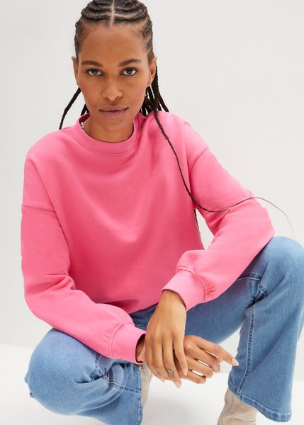 Bluza oversize z czystej bawełny. Niebieskie bluzy damskie bonprix, bez wzorów, z bawełny, bez ramiączek, bez kaptura. Za 84.99 zł.