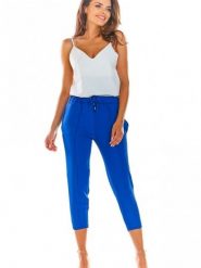 Spodnie Damskie Model A306 Blue - awama. Niebieskie spodnie materiałowe damskie Awama, na lato, bez wzorów, z elastanu, eleganckie, plus size. Za 254.00 zł.