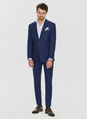 PAKO LORENTE – Granatowe spodnie garniturowe w czerwono-niebieską kratkę. Czerwone eleganckie spodnie męskie Pako Lorente, bez wzorów, z lycry. Za 499.99 zł.