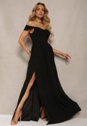 Czarna Elegancka Długa Sukienka Hiszpanka Wykończona Rozcięciem na Dole Idelia. Czarne sukienki damskie Renee, na lato, l, bez wzorów, z materiału, eleganckie, bez kołnierzyka, bez ramiączek, maxi. Za 149.99 zł.
