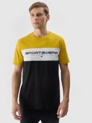 4F T-shirt z nadrukiem męski - żółty L. Żółte t-shirty męskie 4F, l, bez wzorów, z bawełny, bez kołnierzyka, bez ramiączek. W wyprzedaży za 39.99 zł.