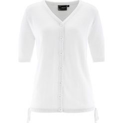 Sweter rozpinany bonprix biały. Białe kardigany damskie bonprix, bez wzorów, bez kołnierzyka. Za 74.99 zł.