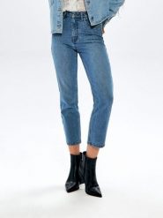 Jeansy straight high waist - niebieski. Niebieskie jeansy damskie Sinsay, bez wzorów, z bawełny, z podwyższonym stanem. Za 79.99 zł.