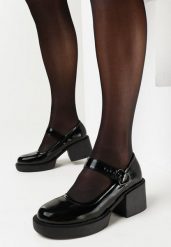 Czarne Półbuty w Stylu Retro na Słupku i Niskiej Platformie ze Skórzaną Wkładką Xaliope. Czarne półbuty damskie Born2be, bez wzorów, z jeansu, eleganckie, bez obcasa, na obcasie, bez zapięcia. Za 89.99 zł.