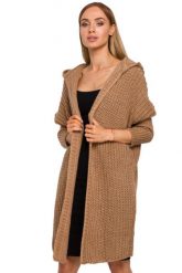 Długi sweter damski kardigan oversize z kapturem beżowy. Brązowe kardigany damskie Polskie swetry, l, bez wzorów, z dzianiny, eleganckie, bez kołnierzyka. Za 309.00 zł.