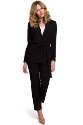 Czarny Elegancki Żakiet Wiązany na Boku. Czarne marynarki i żakiety damskie MOE, bez wzorów, z elastanu, eleganckie, bez kołnierzyka, bez ramiączek. Za 223.90 zł.