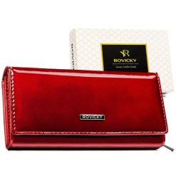Duży, czerwony portfel damski ze skóry naturalnej i ekologicznej - Rovicky. Czerwone portfele damskie ROVICKY, ze skóry. Za 57.99 zł.