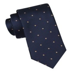 Modny Męski Krawat - Alties - Granatowy w Beżowy Groszek. Niebieskie krawaty i muchy Alties, bez wzorów, z tkaniny, eleganckie. Za 49.00 zł.
