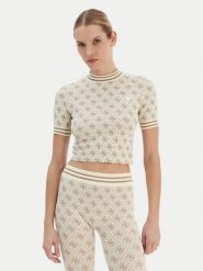 Guess T-Shirt V5BP07 K2000 Beżowy Slim Fit. Brązowe t-shirty damskie Guess, s, z aplikacjami, z syntetyku, bez kołnierzyka, bez ramiączek. Za 139.99 zł.