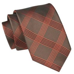 Męski Krawat Angelo di Monti - Brąz, Duża Krata. Krawaty i muchy Angelo di Monti, bez wzorów, z tkaniny, eleganckie. Za 45.00 zł.