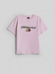 4F T-shirt loose z nadrukiem damski - różowy XS. Czerwone t-shirty damskie 4F, xs, bez wzorów, z bawełny, bez kołnierzyka, bez ramiączek. Za 69.99 zł.