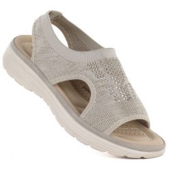 Sandały damskie komfortowe beżowe Unisoft 5769. Brązowe sandały damskie Unisoft, bez wzorów, z tkaniny, bez obcasa, bez zapięcia. Za 109.99 zł.