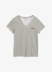 Luźny T-shirt z czystej bawełny. Zielone t-shirty damskie bonprix, bez wzorów, z bawełny, bez kołnierzyka, bez ramiączek. Za 24.99 zł.