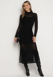 Czarna Siateczkowa Sukienka z Welurowym Nadrukiem w Cętki i Rozcięciami Zaili. Czarne sukienki damskie Born2be, na co dzień, l, bez wzorów, z weluru, eleganckie, bez kołnierzyka, bez ramiączek, midi, dopasowane. Za 149.99 zł.