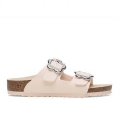 Klapki damskie Birkenstock Arizona. Białe klapki damskie Birkenstock, na lato, bez wzorów, z materiału, bez obcasa, bez zapięcia. Za 233.10 zł.