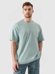 4F T-shirt oversize z nadrukiem męski - turkusowe XL. Niebieskie t-shirty męskie 4F, m, bez wzorów, z bawełny, bez kołnierzyka, bez ramiączek. W wyprzedaży za 39.99 zł.